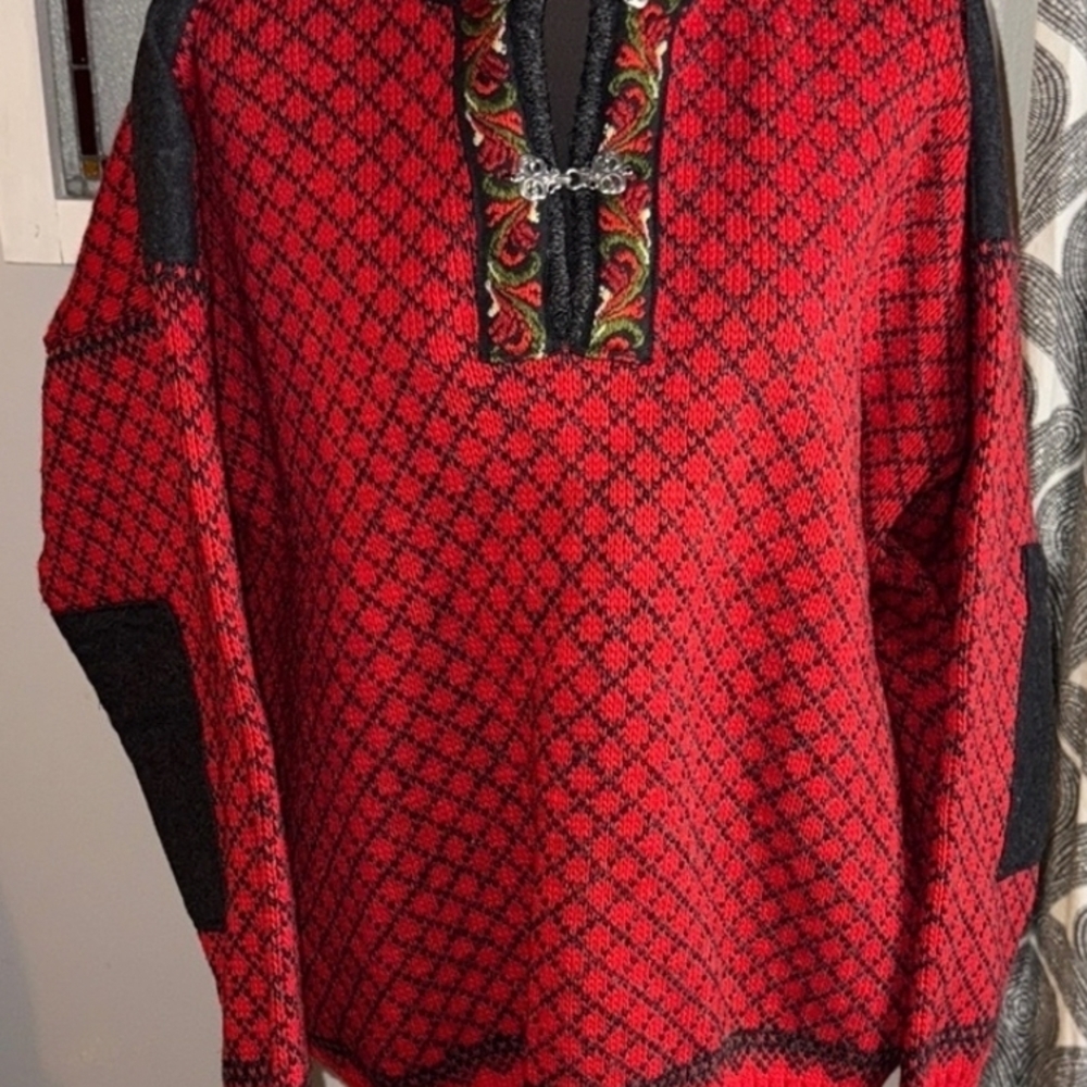 Stylish Red and Black V-Neck Sweater